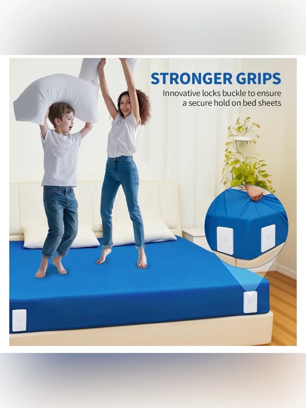 Bed Sheet Holder with Clips Lock, Open Corner Fitted Bedsheet Holders